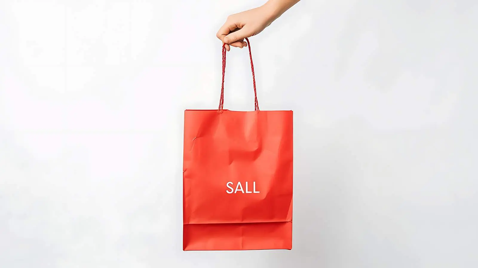 Person Holding Red Craft Shopping Bag with Sign – free sale image from Dotvec