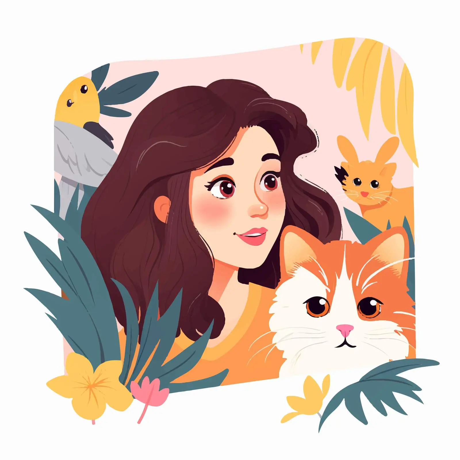 Woman and Cute Animals Peeking Illustration — free download from Dotvec