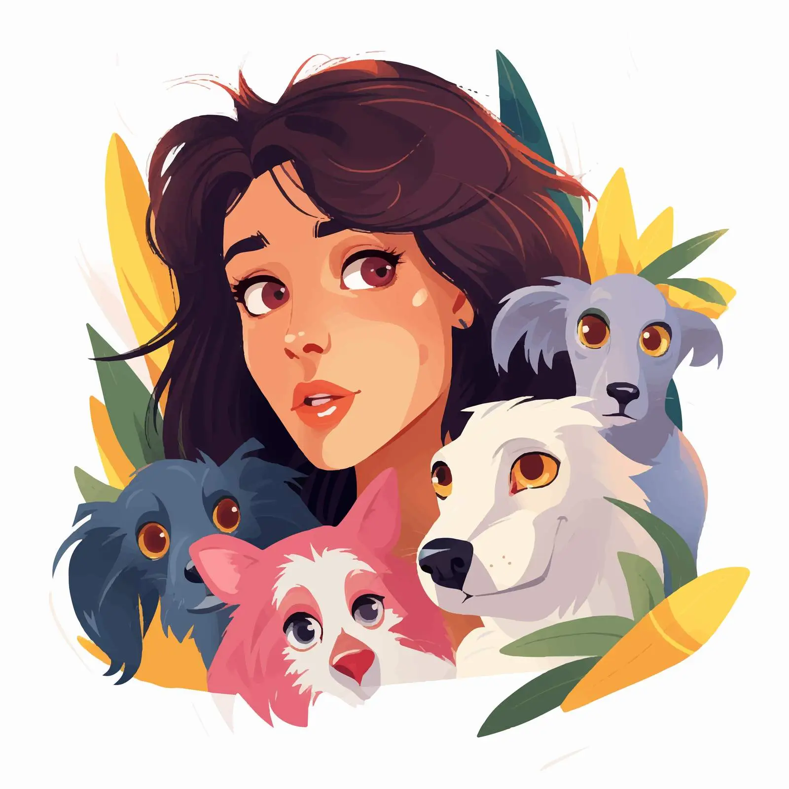 Woman with Cute Animals Peeking Together — free download from Dotvec
