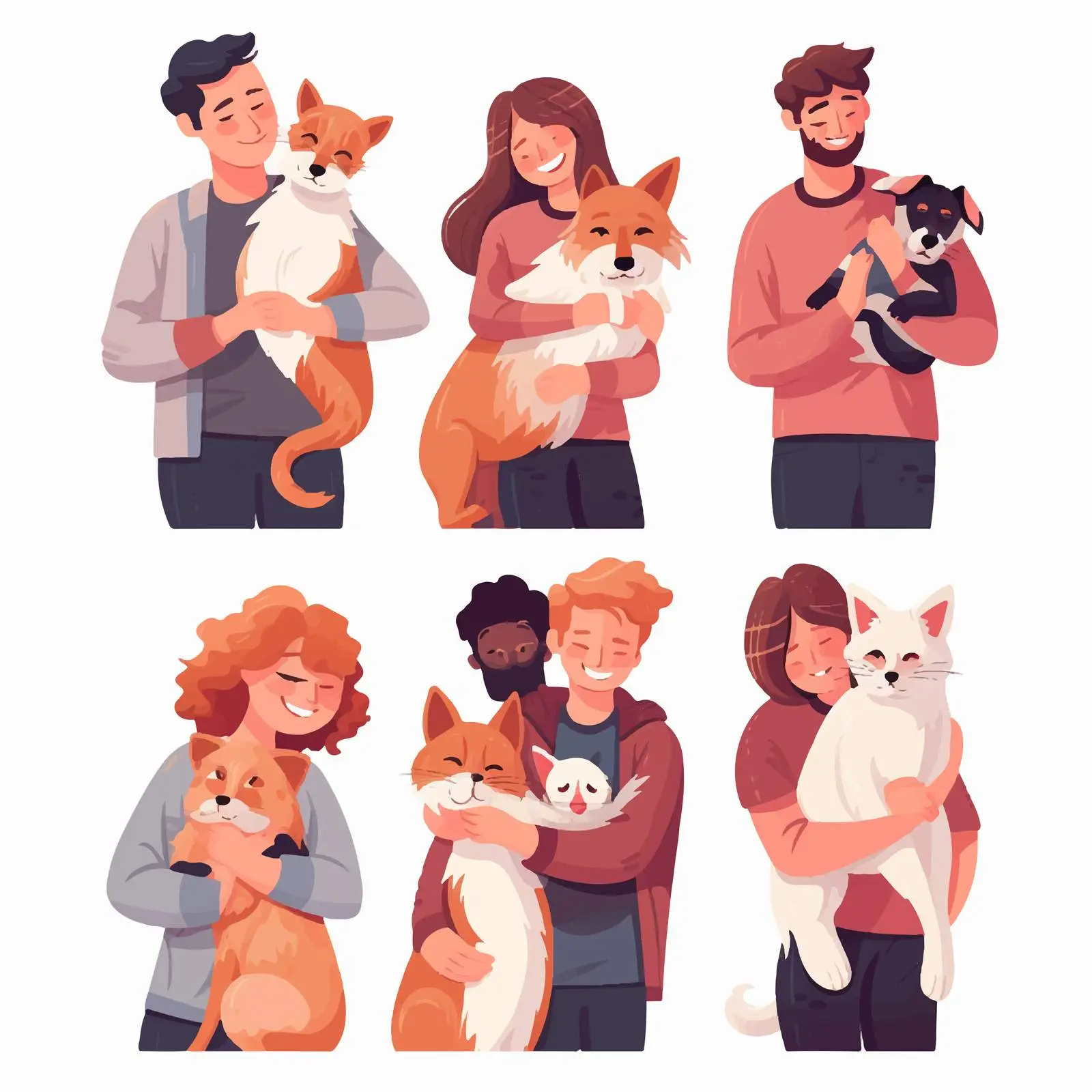 Happy Pet Owners with Companion Dogs and Cats – free pet relationship image from Dotvec
