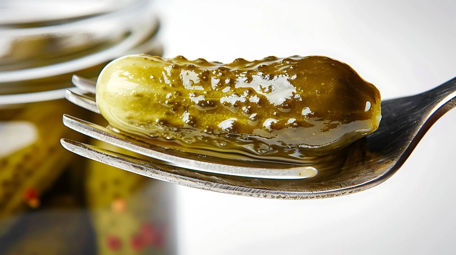 Preserved Cucumber on Fork with Jar Background – free fermentation image from Dotvec