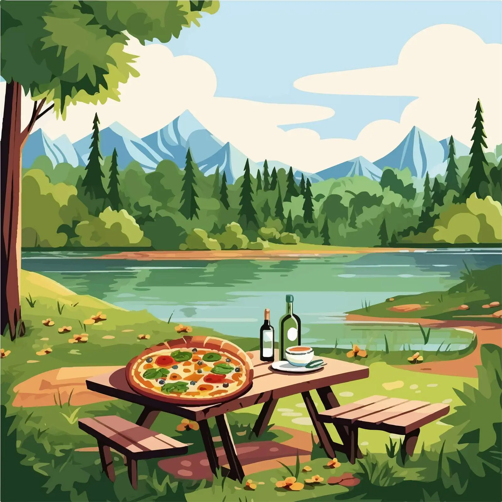 Outdoor Pizza Picnic in Lush Green Nature — free download from Dotvec