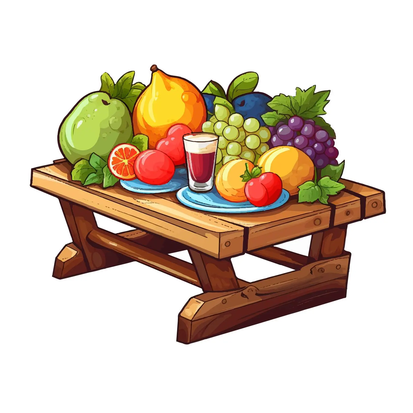 Cartoon Vector of Picnic Table with Fruits – free grape image from Dotvec