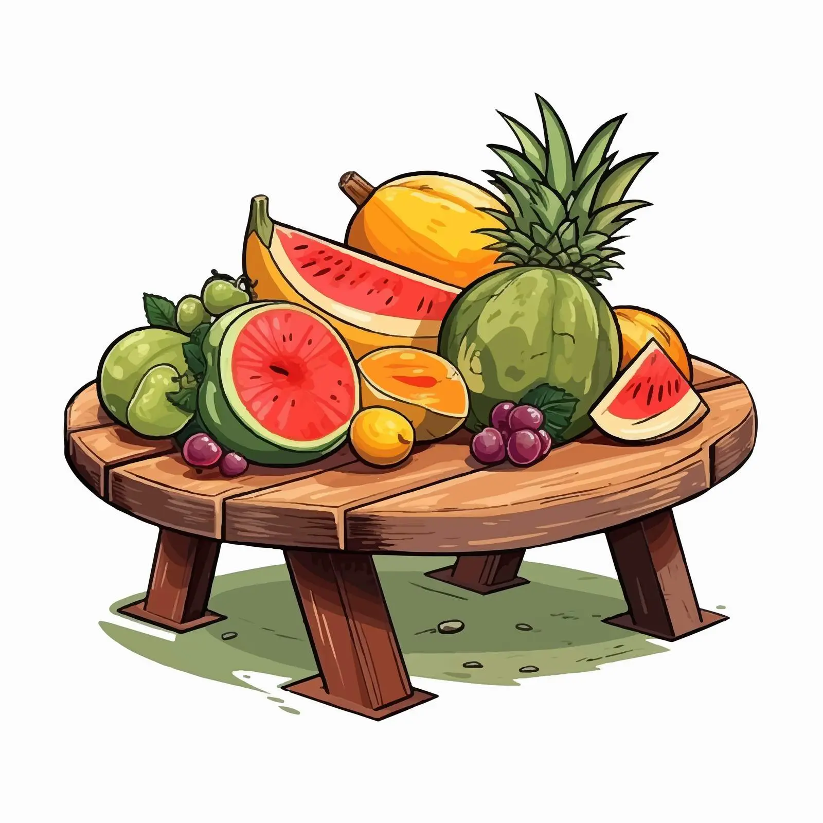 Cartoon Picnic Table with Fruit Bowl Illustration — free download from Dotvec