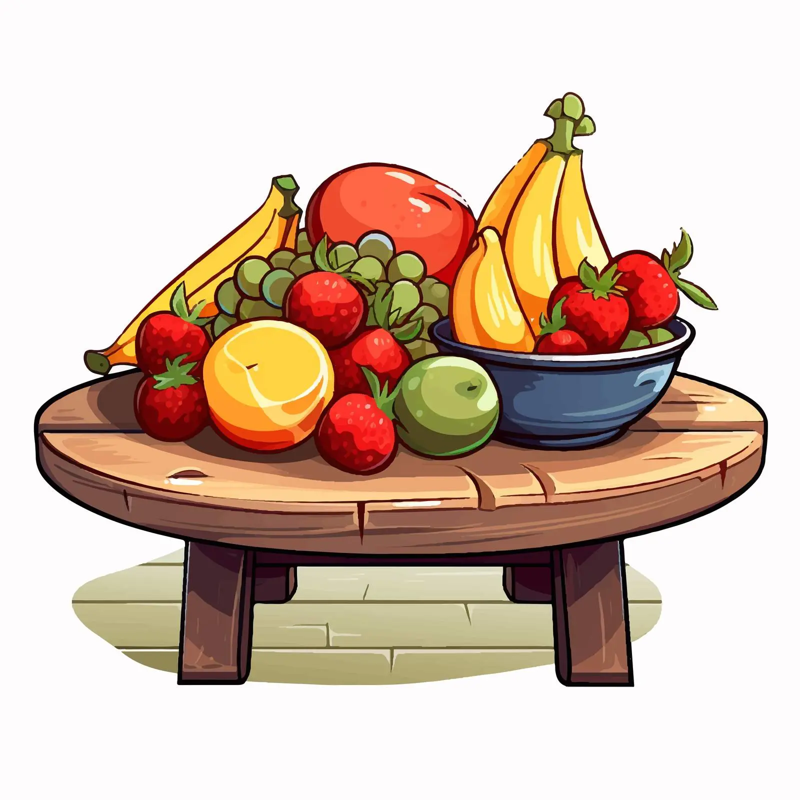 Cartoon Vector Picnic Table with Fruits Bowl — free download from Dotvec