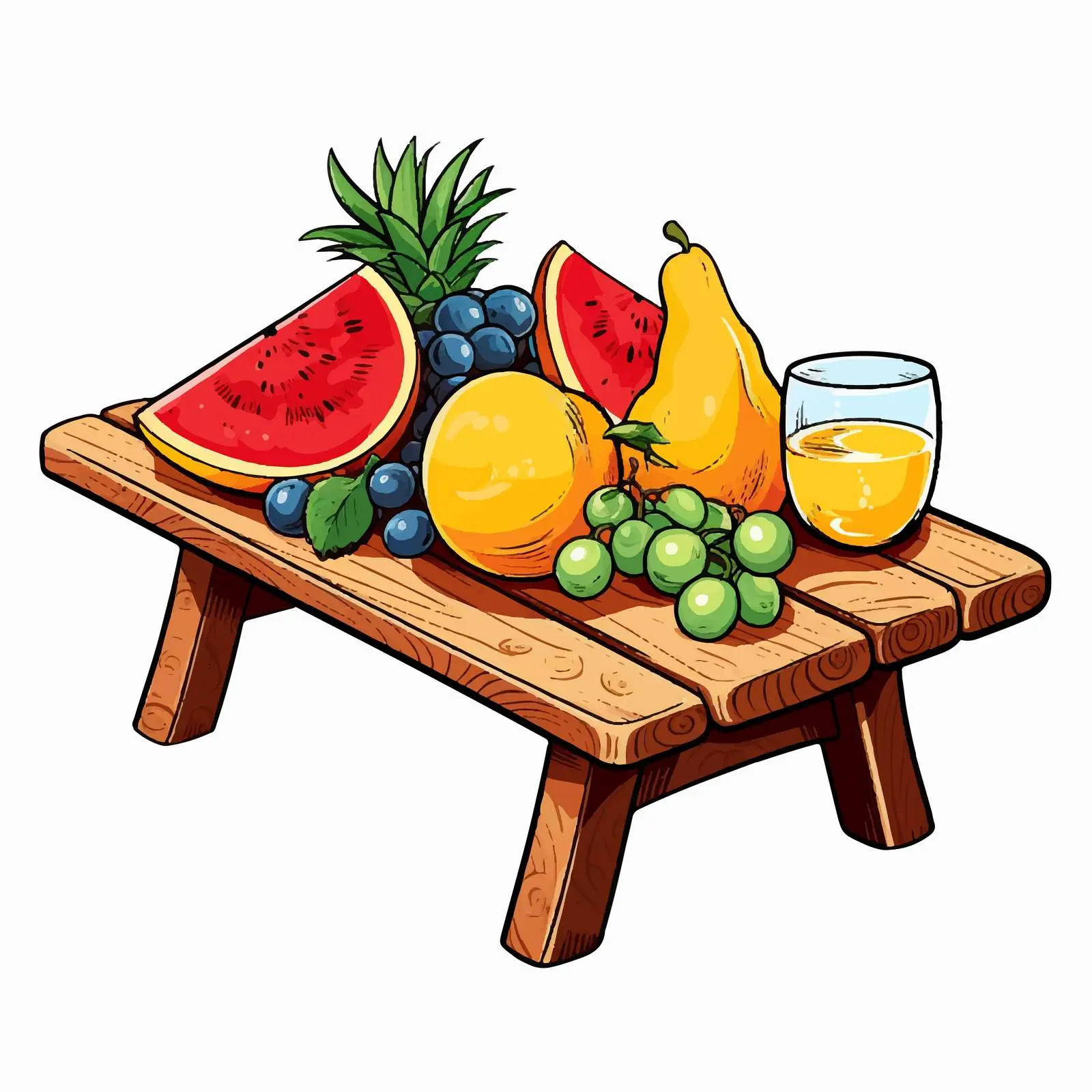 Cartoon Picnic Table with Fruits Bowl Illustration — free download from Dotvec
