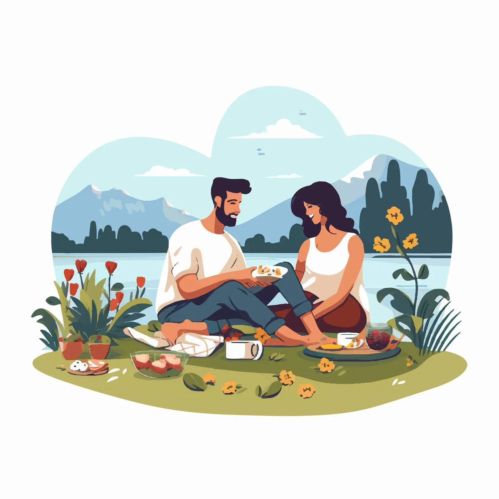 Outdoor Picnic Vector Illustration of a Couple — free download from Dotvec