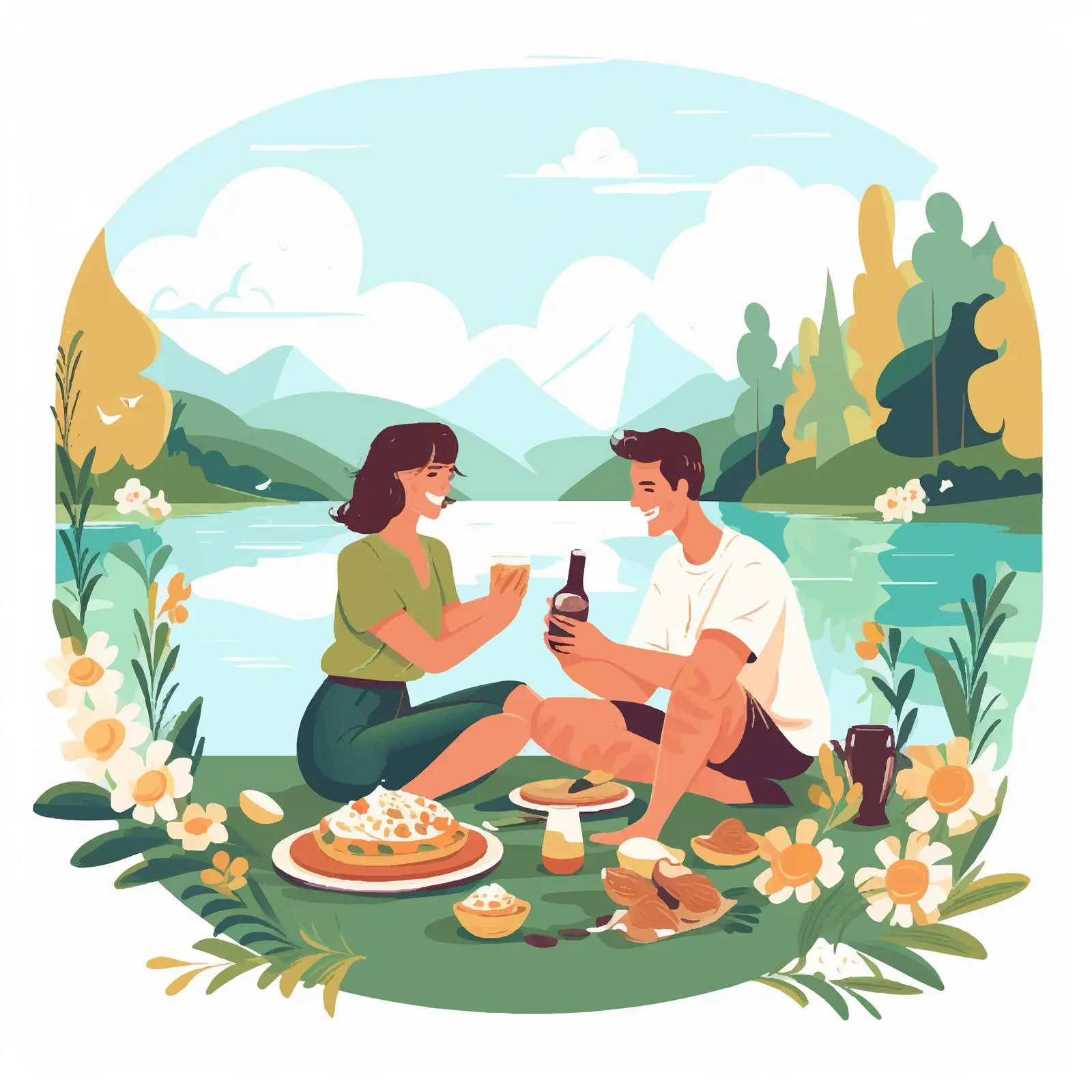 Couple Enjoying Picnic Outdoors Illustration — free download from Dotvec