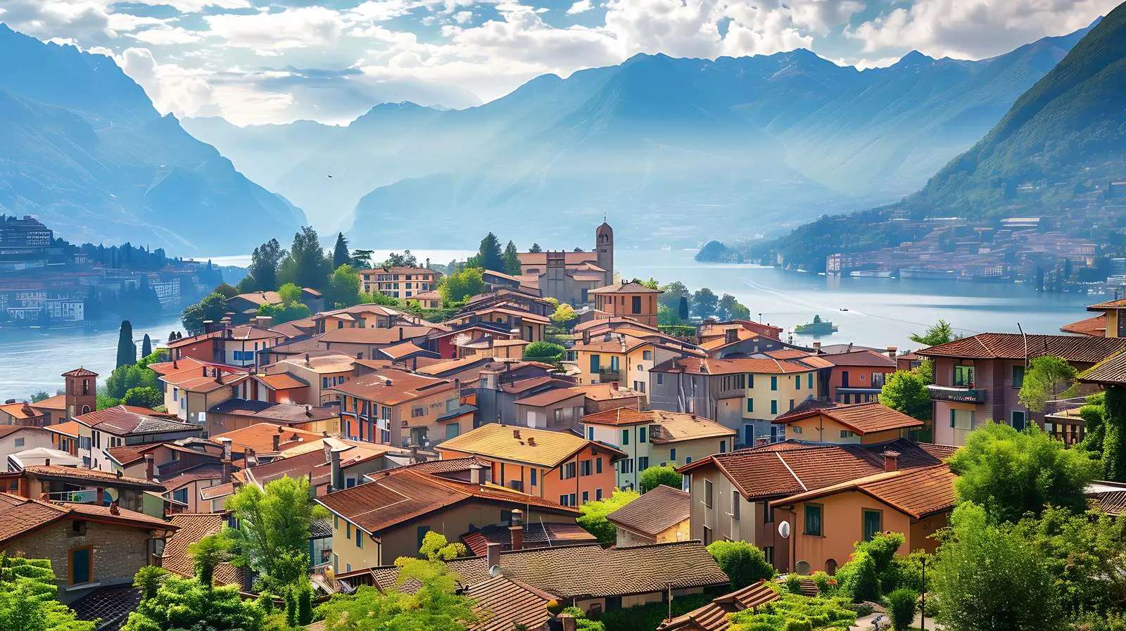 Picturesque Ancient Italian Town by Tranquil Lake – free peaceful waters image from Dotvec