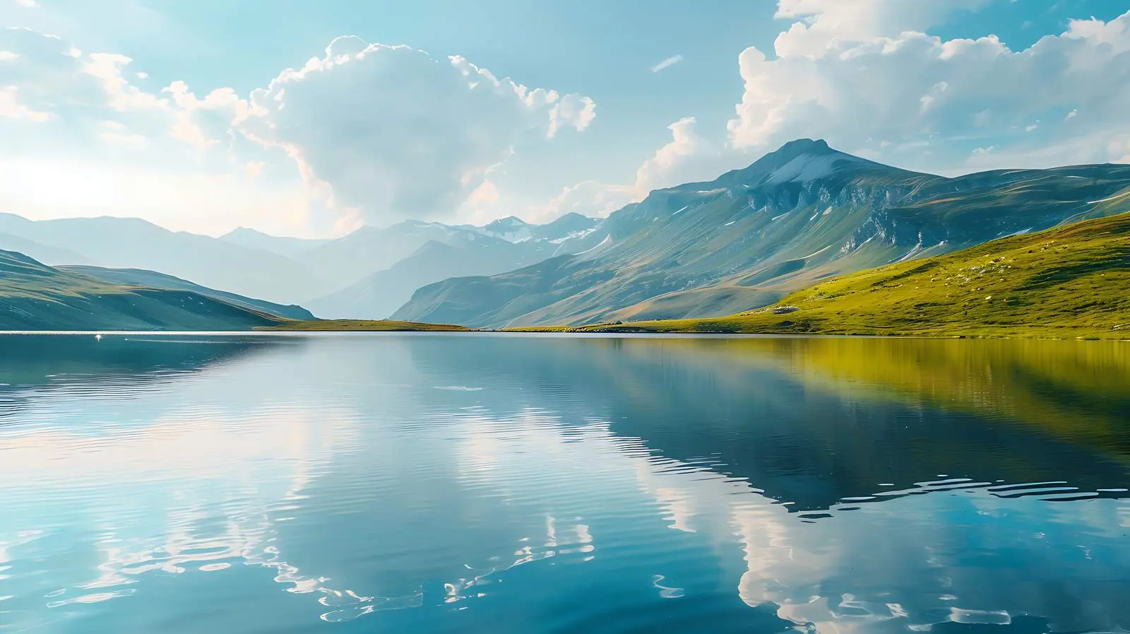 Serene Lake View Surrounded by Mountains and Clouds – free viewpoint image from Dotvec
