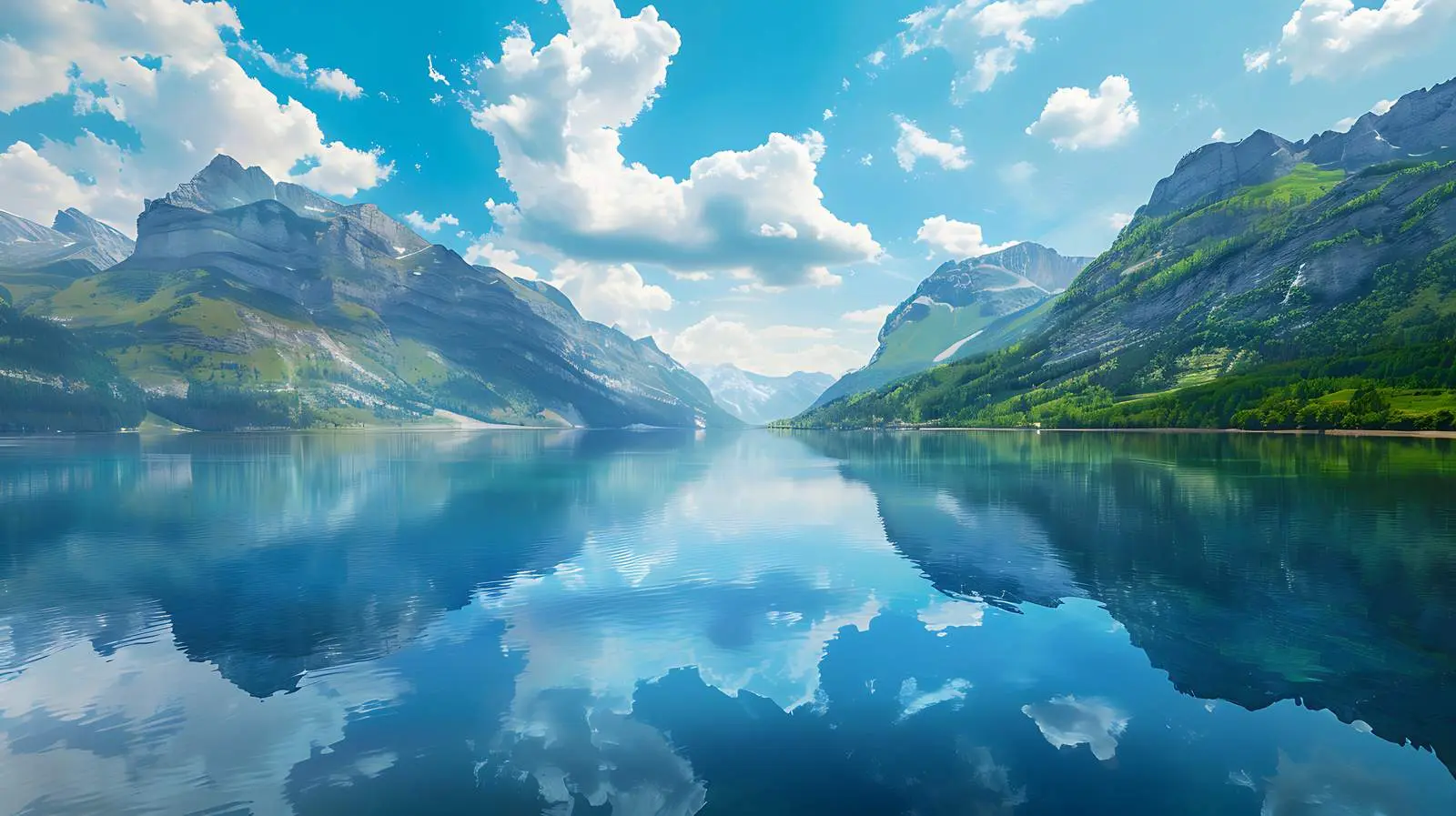 Serene Lake Reflection with Mountains and Clouds – free viewpoint image from Dotvec