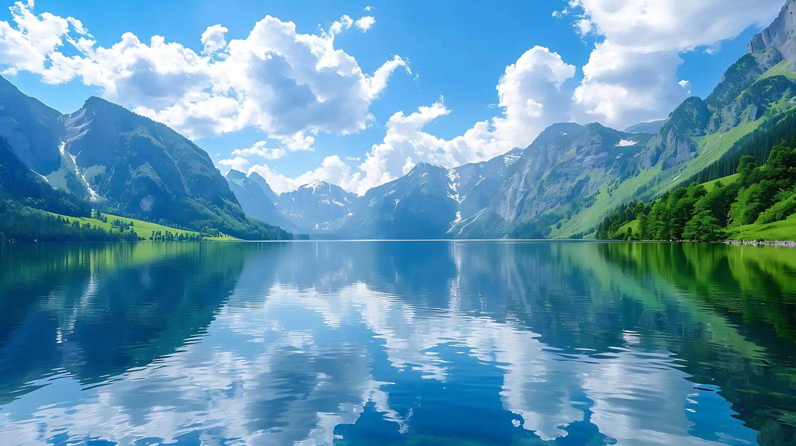 Serene Lake Reflection with Mountains and Clouds – free ecology image from Dotvec