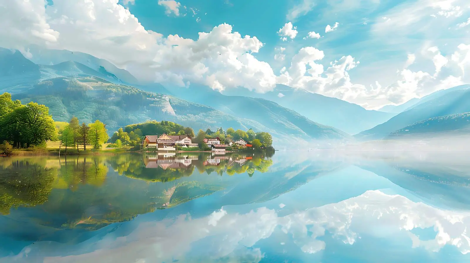 Scenic Lake and Mountain Reflection in Clouds – free viewpoint image from Dotvec