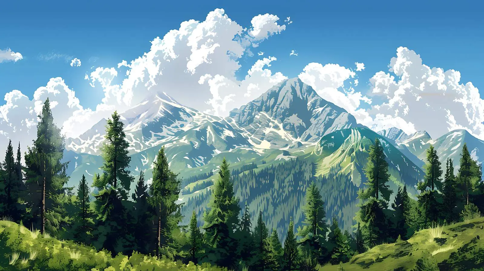 Scenic Mountain Hill with Forest and Sky — free download from Dotvec