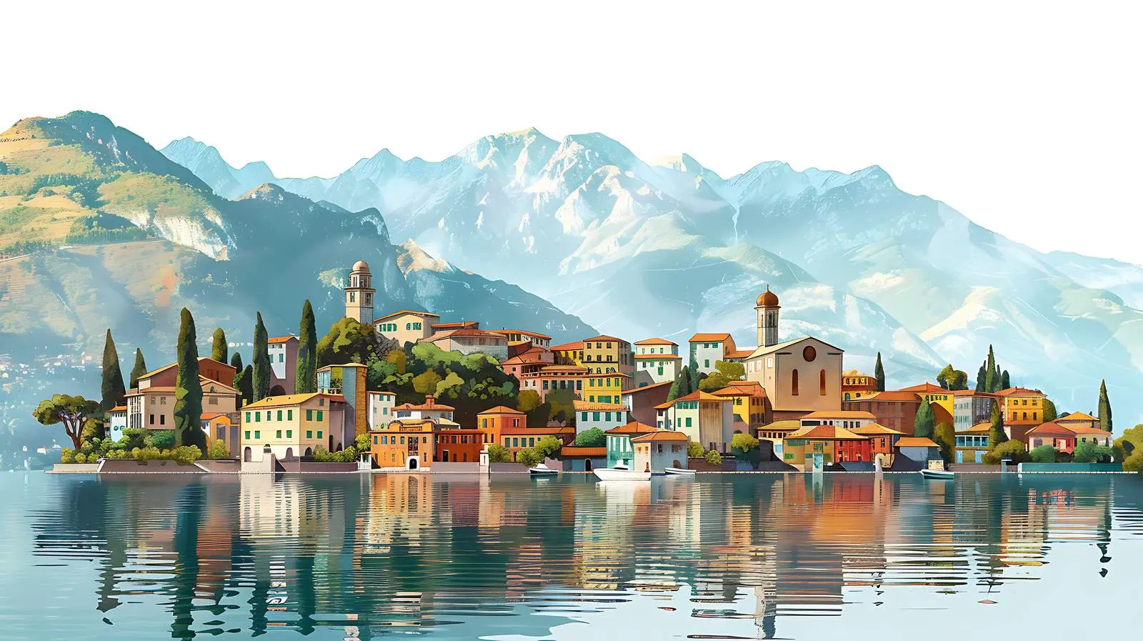 Picturesque Old Town by Mountains and Lake – free viewpoint image from Dotvec