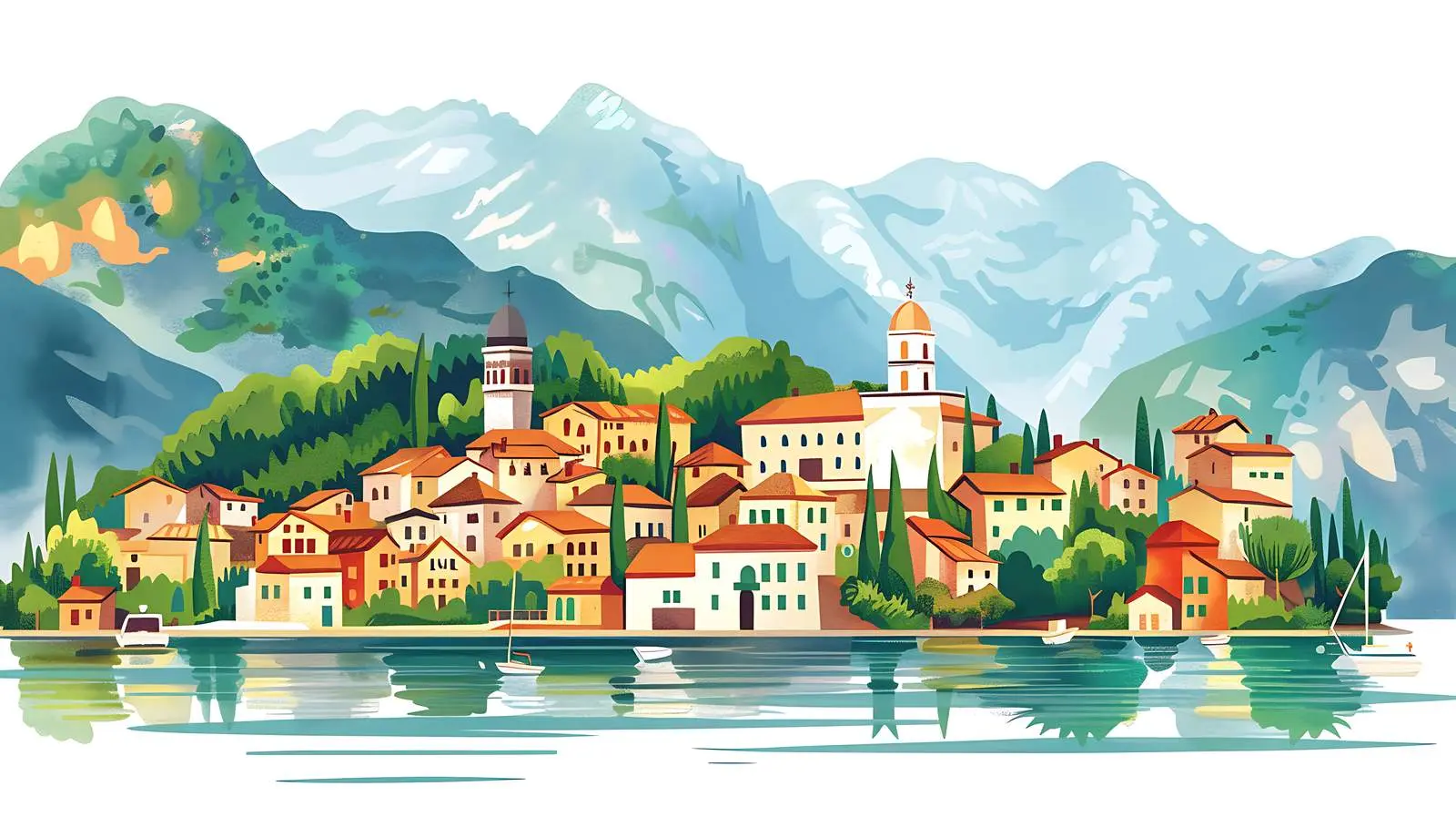 Scenic View of Historic Town by Mountains – free rivers image from Dotvec