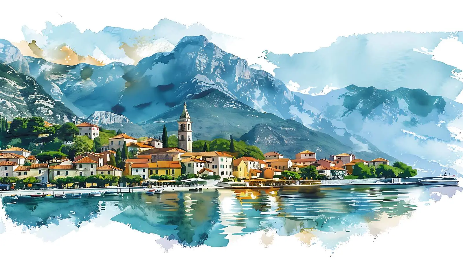 Scenic View of Old Town Near Mountains and Lake — free download from Dotvec