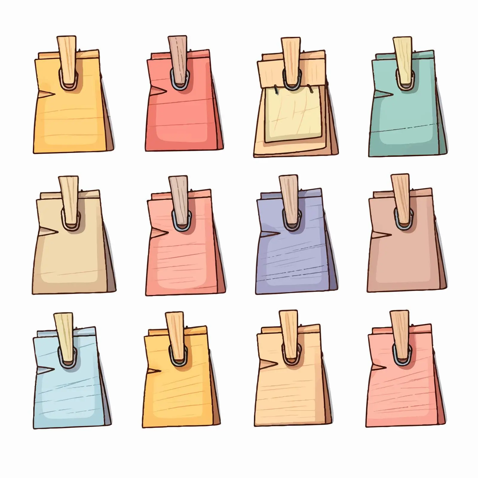 Clothespins with Paper Illustrations on White Background — free download from Dotvec