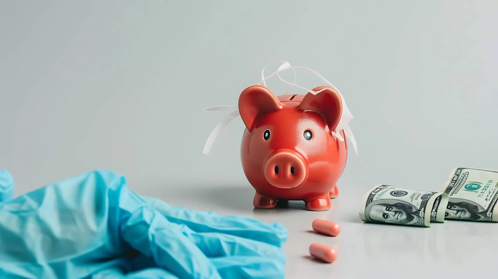 Healthcare-Themed Piggy Bank with Crumpled Dollar — free download from Dotvec