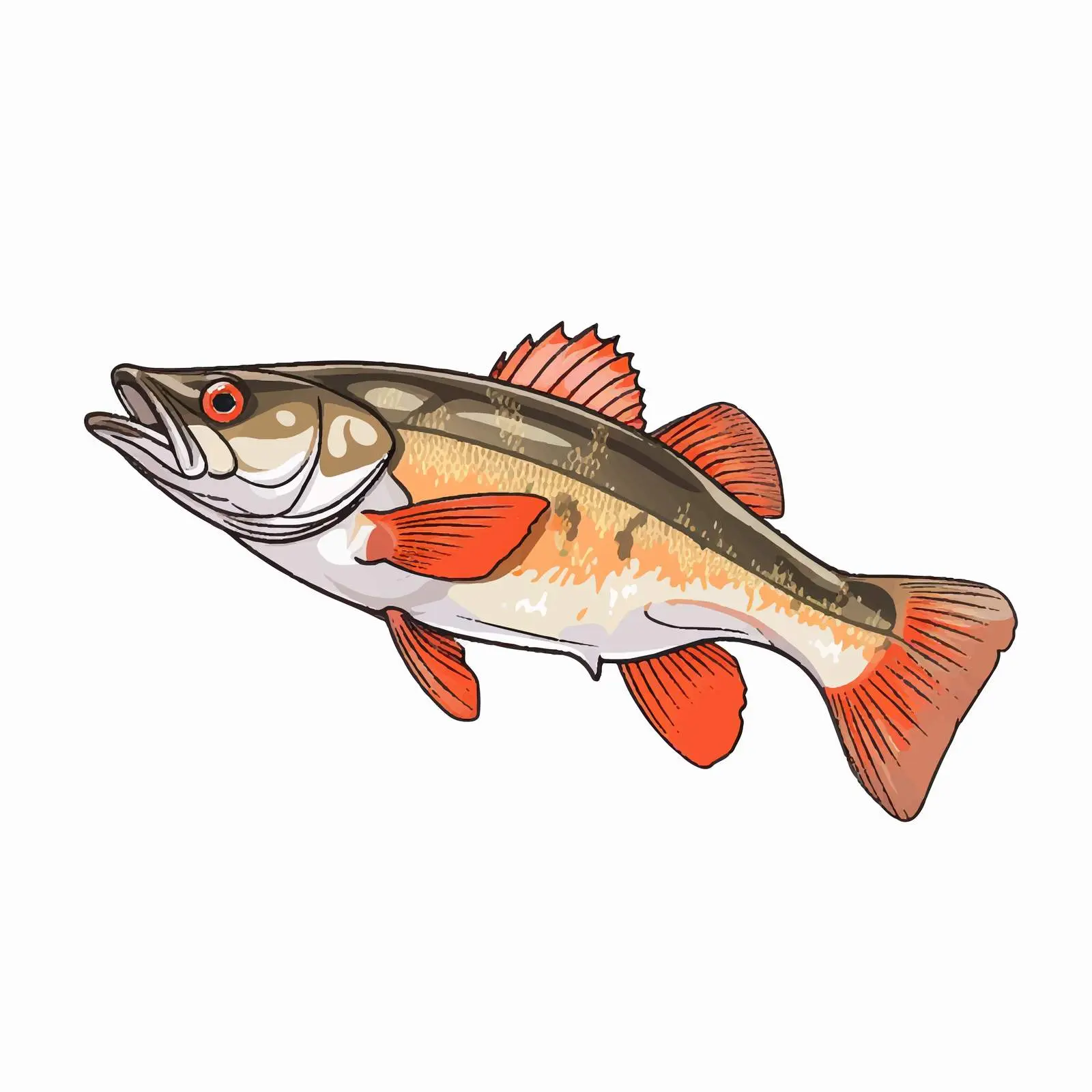 Pike Perch Fish Line Art Vector Illustration — free download from Dotvec