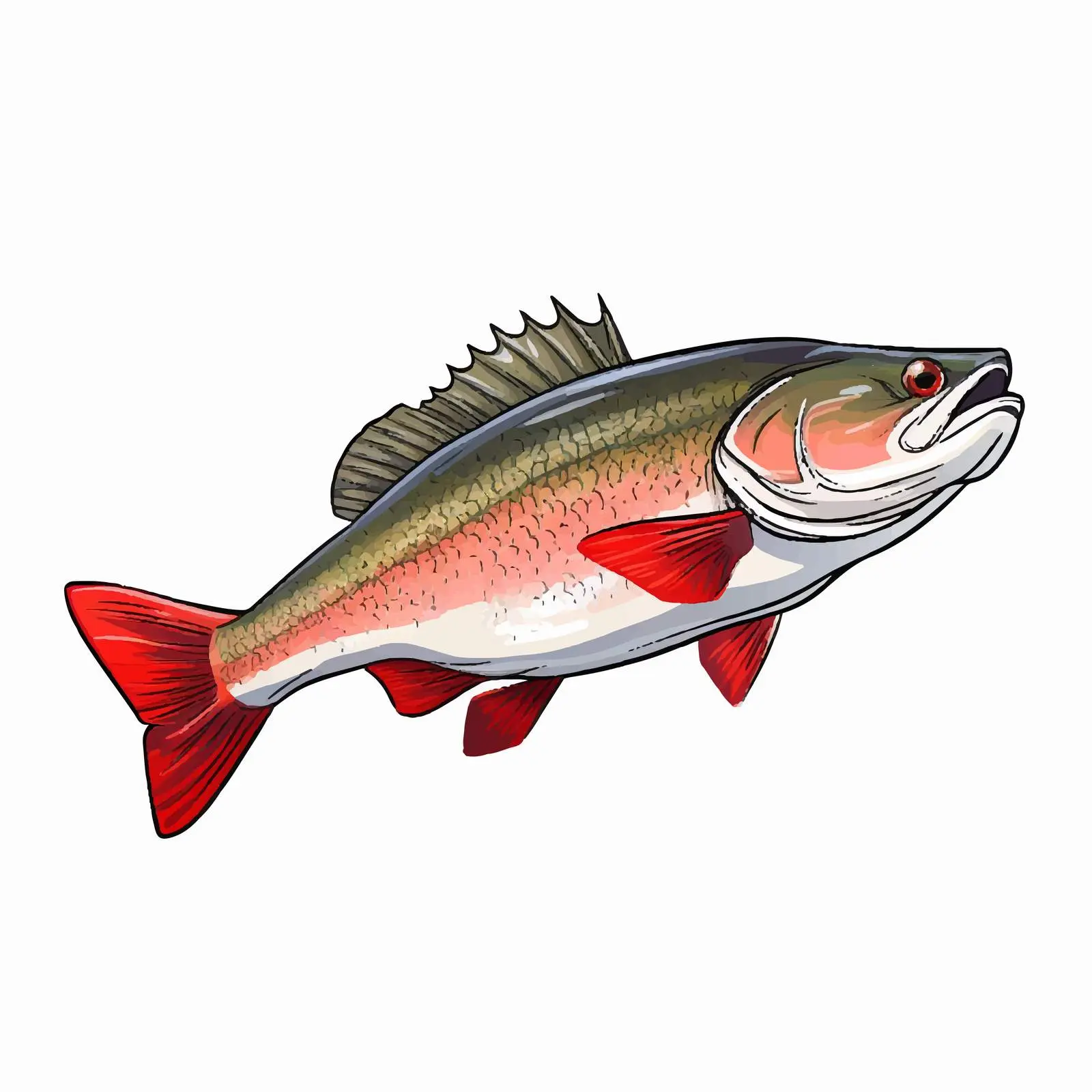 Pike Perch Fish Vector Illustration on White Background — free download from Dotvec