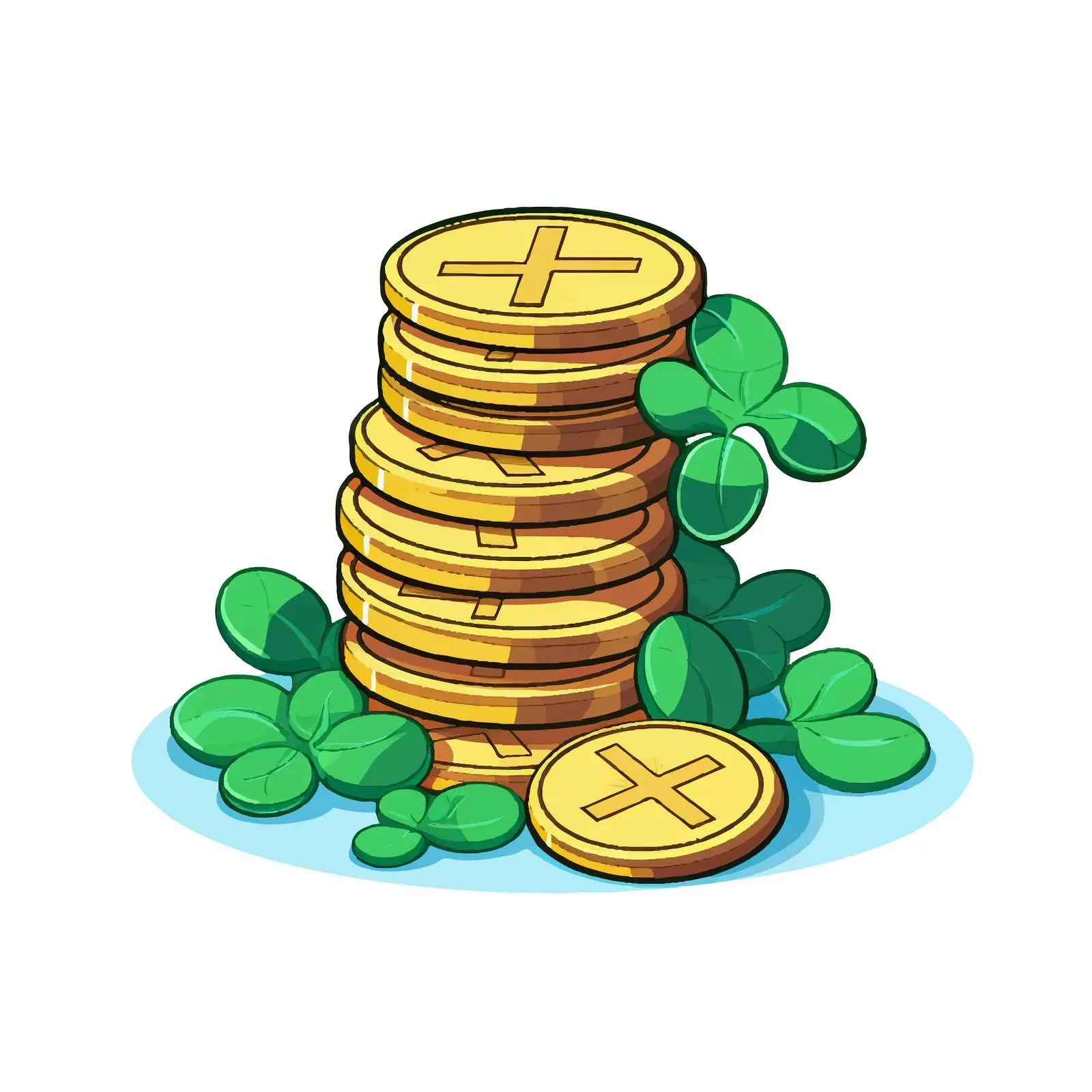 Cartoon Pile of Coins with Clover Icon — free download from Dotvec