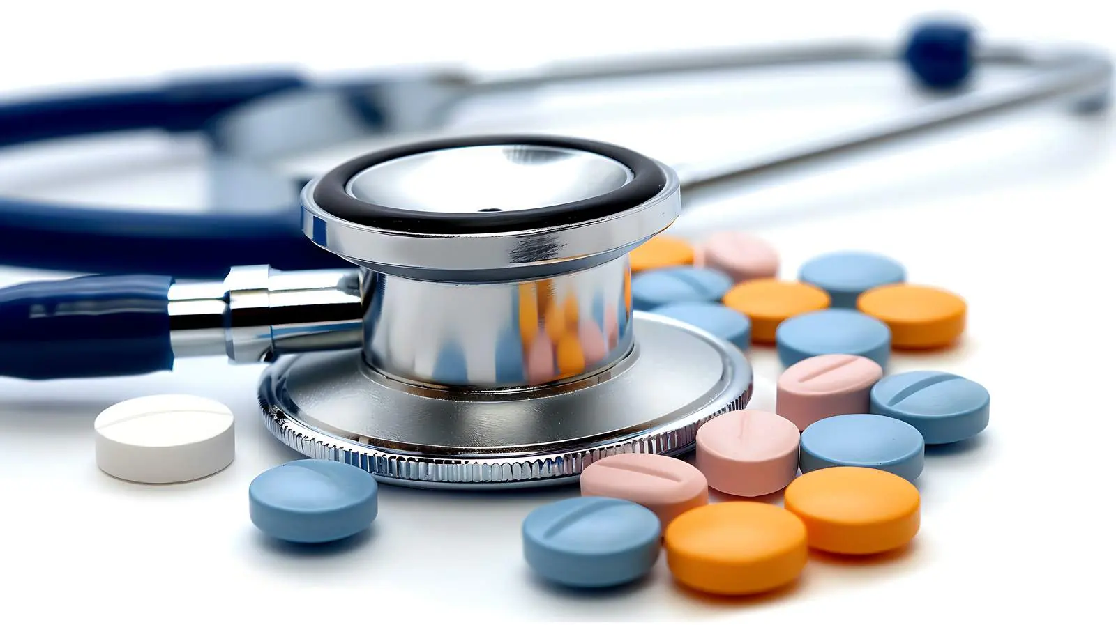 Pills and Stethoscope Isolated on White Background – free awareness image from Dotvec