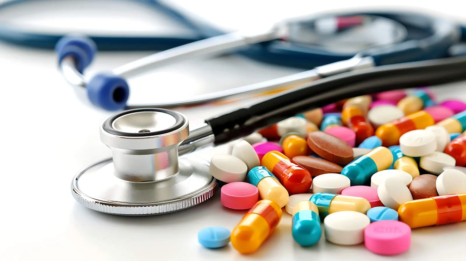 Pills and Stethoscope on Isolated White Background — free download from Dotvec