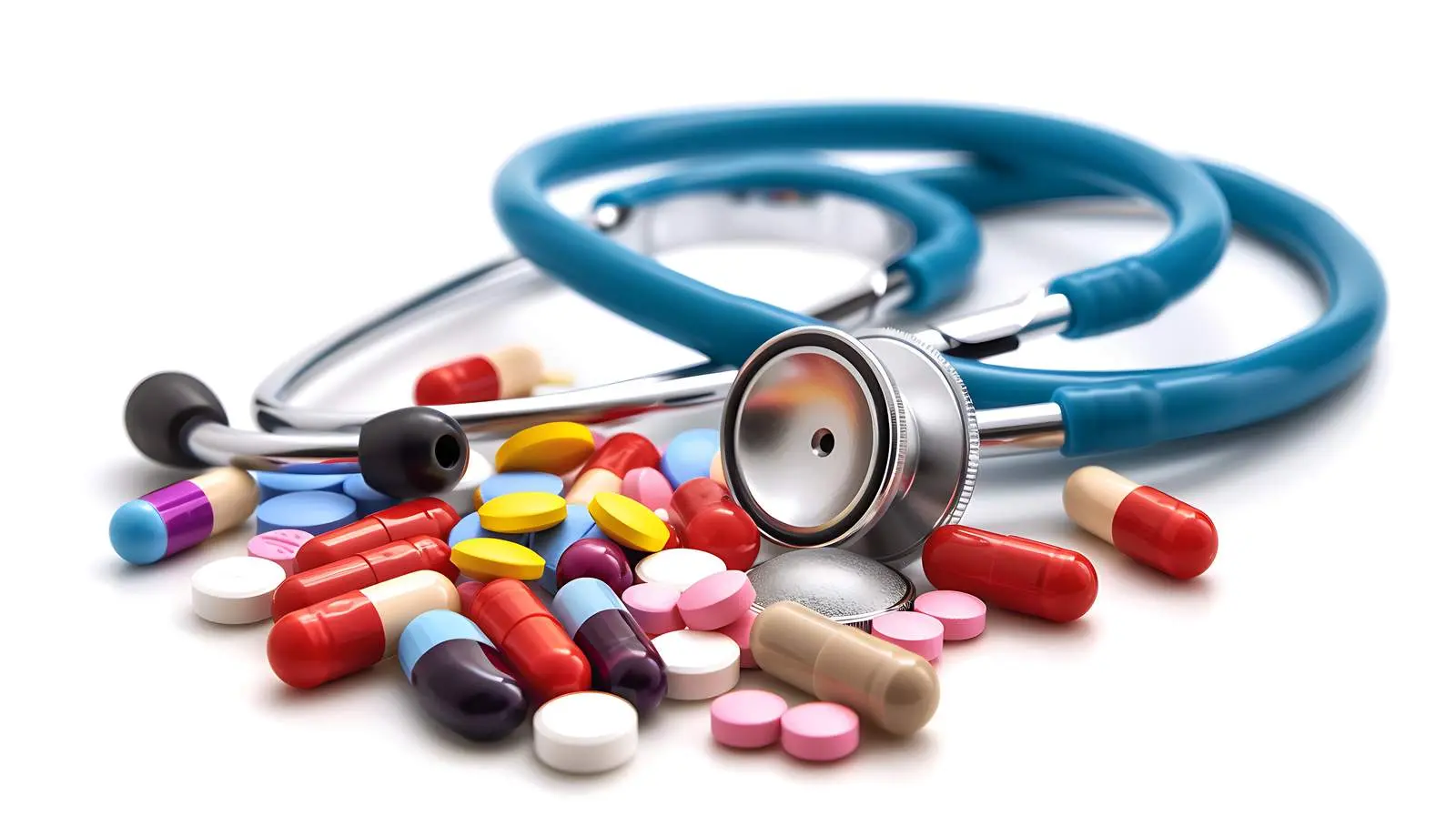 Pills and Stethoscope Isolated on White Background – free settings image from Dotvec