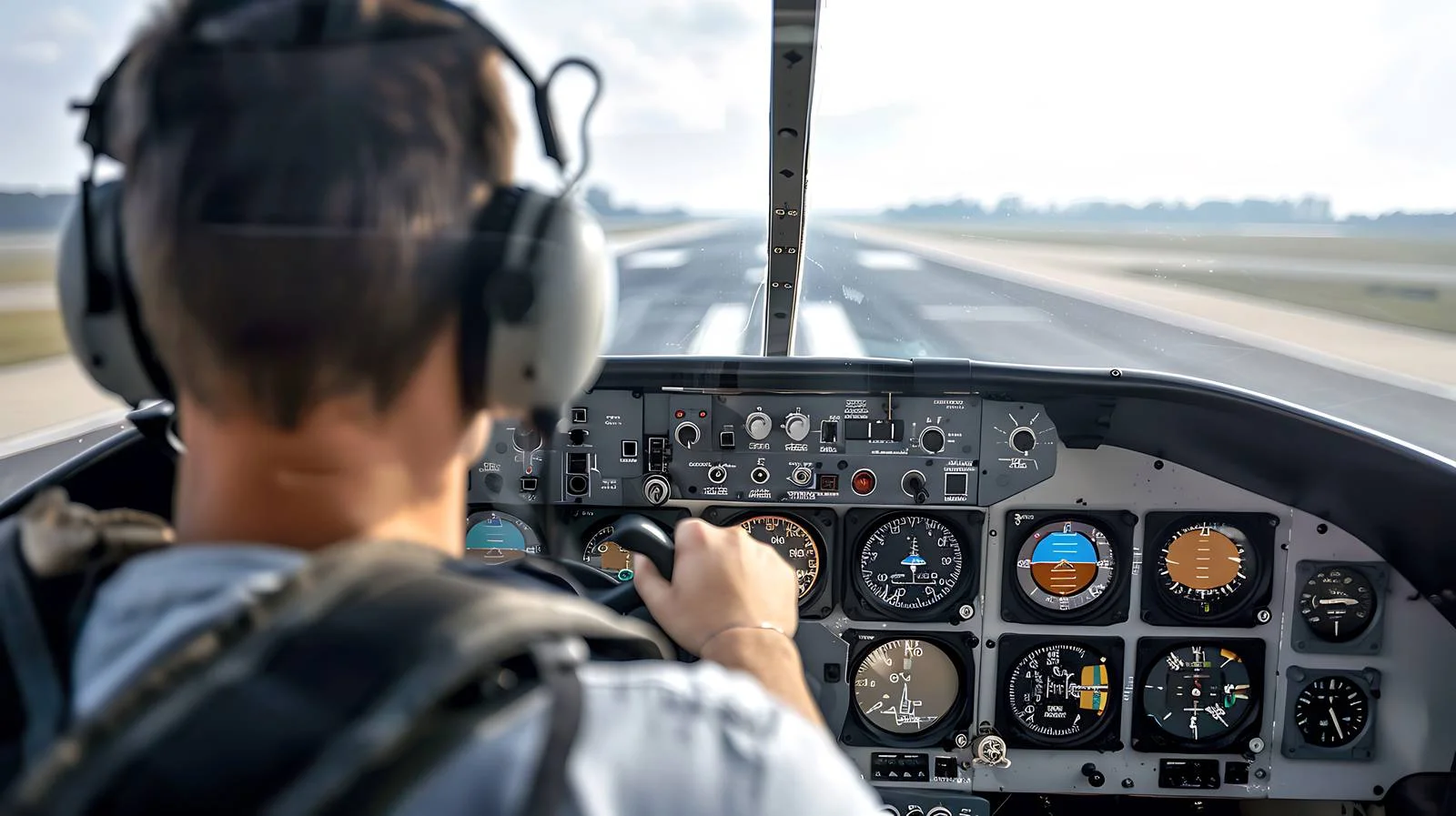 Pilot maneuvers small aircraft for takeoff — free download from Dotvec