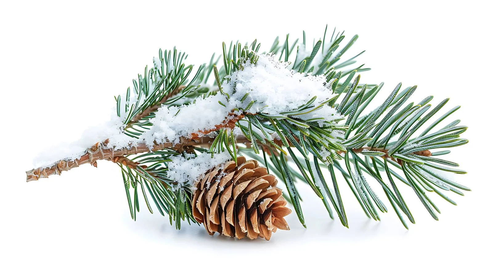 Frost-covered pine branch with cone — free download from Dotvec