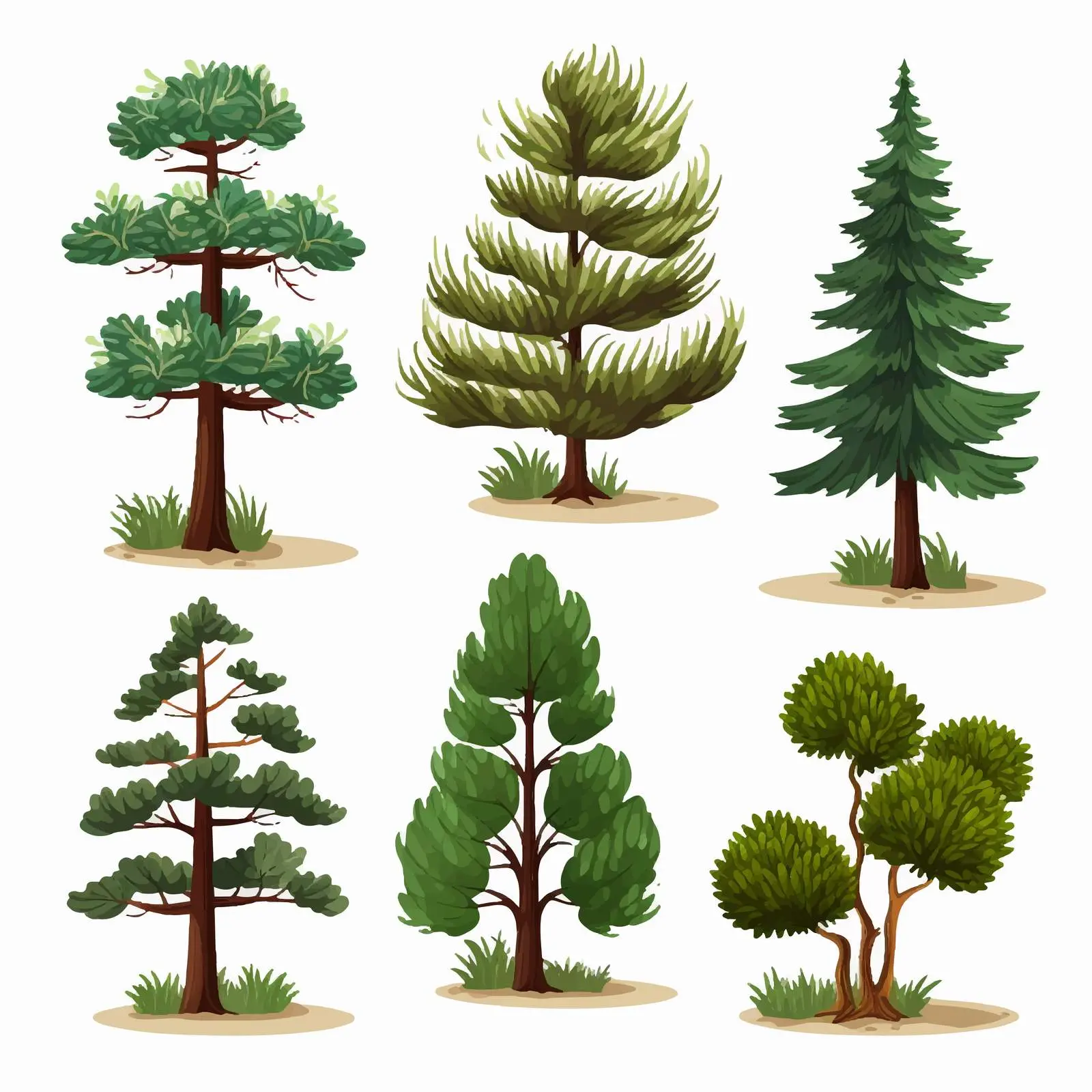 Pine Tree Illustration in Various Shapes – free tree design image from Dotvec