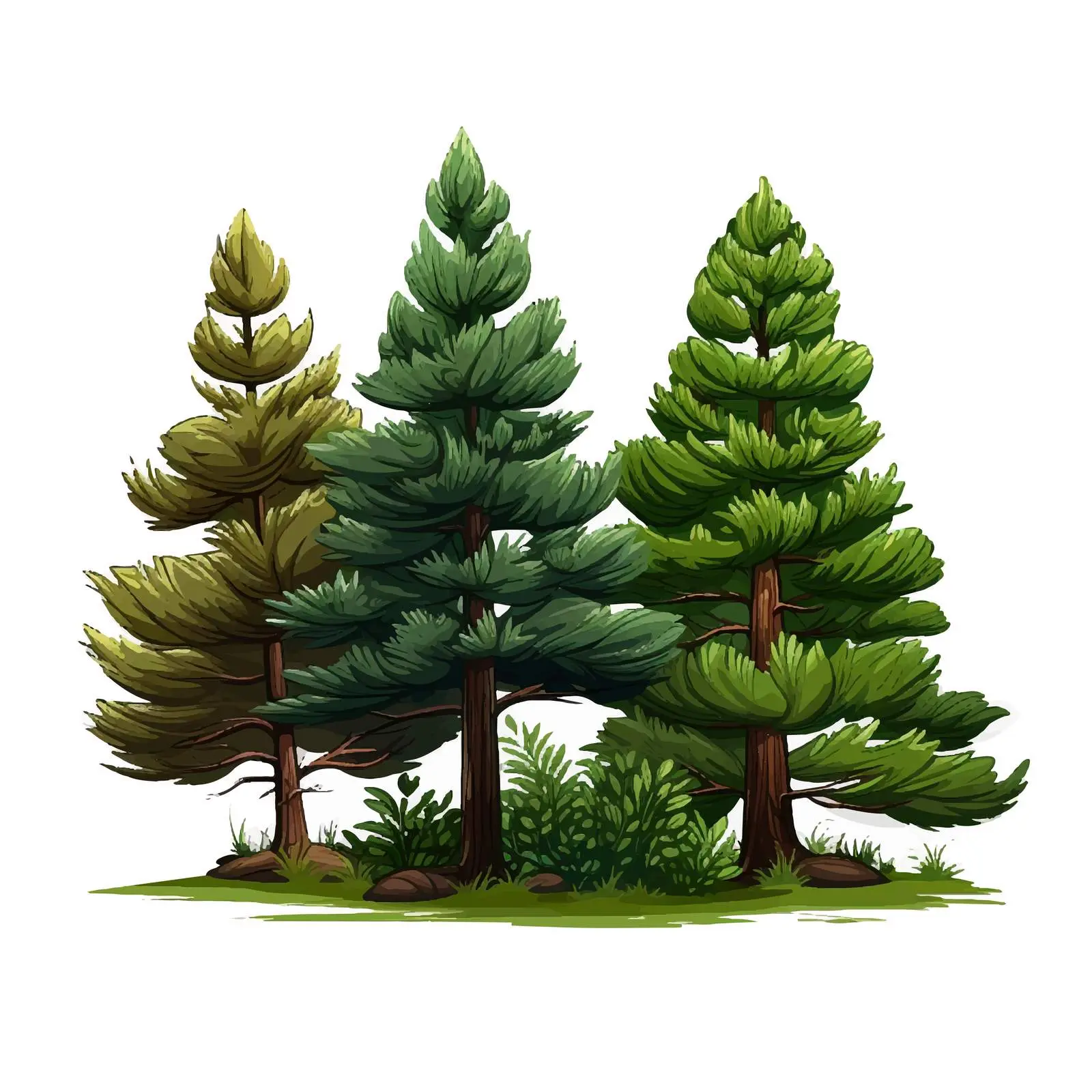 Cartoon Pine Trees and Plants Vector Illustration – free tree design image from Dotvec