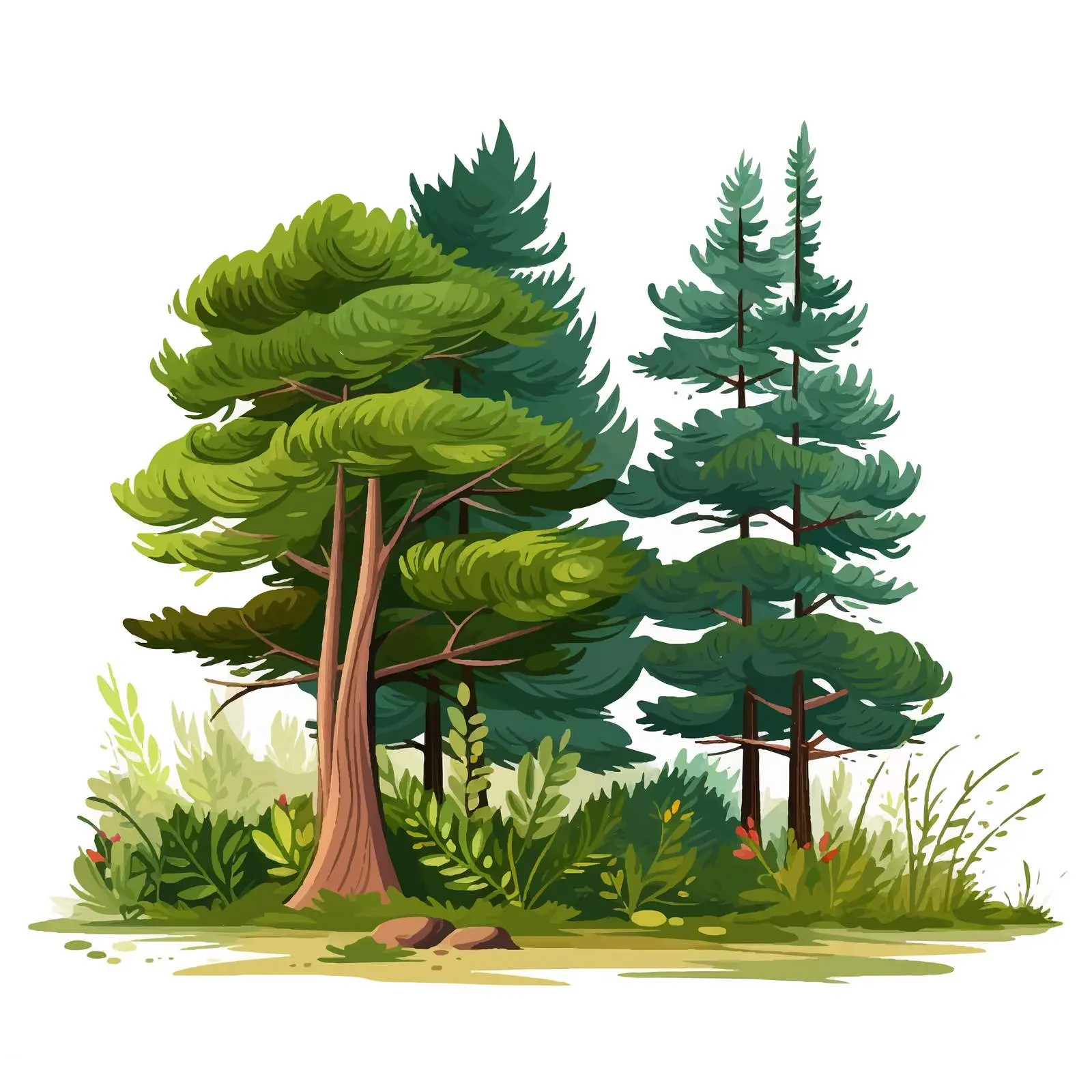 Cartoon Vector Illustration of Pine Trees and Grass – free cartoon trees image from Dotvec