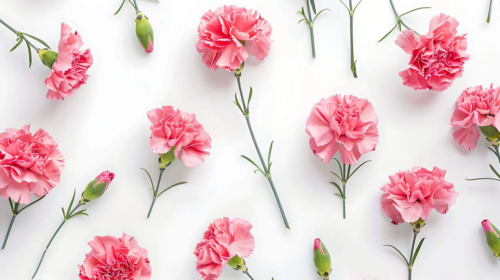 Pink Carnation Flowers Flat Lay on White Background — free download from Dotvec