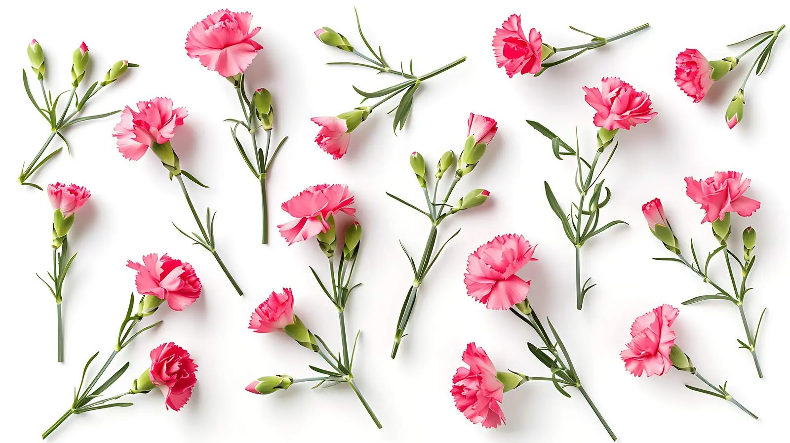 Pink Carnation Flowers Flat Lay on White Background — free download from Dotvec
