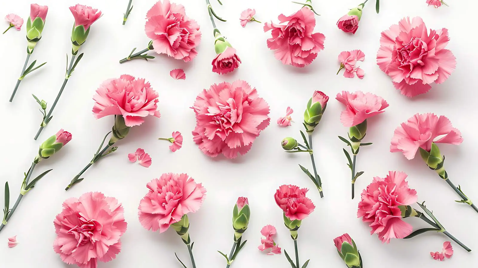 Top View of Pink Carnation Flowers on White Background — free download from Dotvec