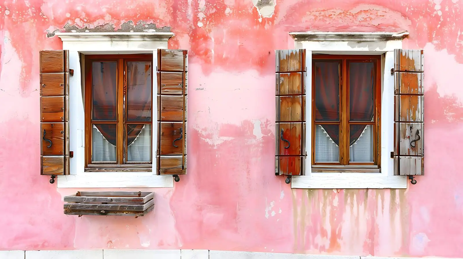 Pink Coral Facade Wall with Wooden Window – free paint image from Dotvec