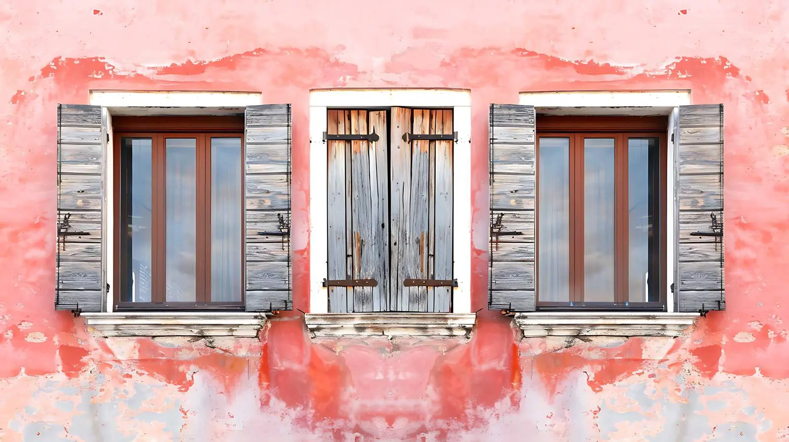 Pink Coral Facade with Wooden Window Design — free download from Dotvec