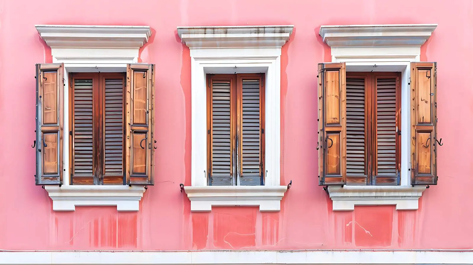 Pink Coral Facade with Wooden Window – free renovated image from Dotvec