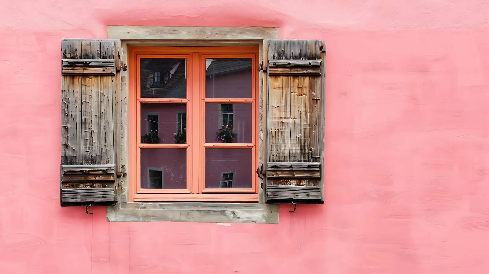 Traditional European Window on Pink Coral Wall — free download from Dotvec