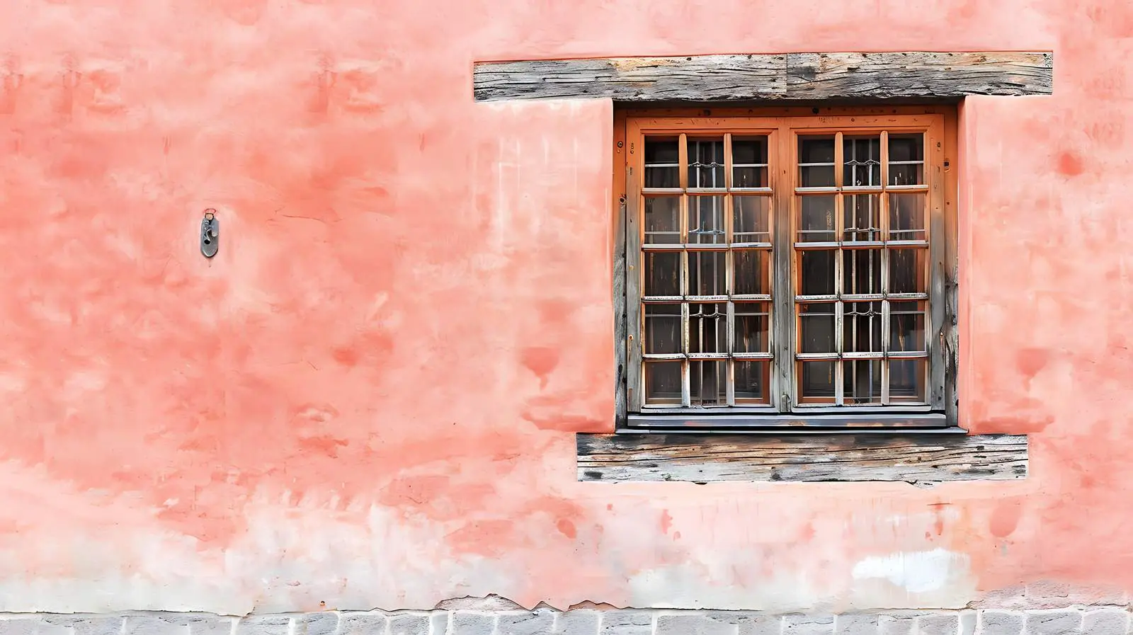 Traditional European Pink Coral Wall with Wooden Window — free download from Dotvec