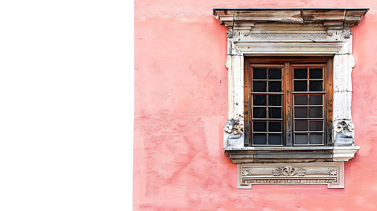 Pink Coral Wall with Wooden European Window — free download from Dotvec