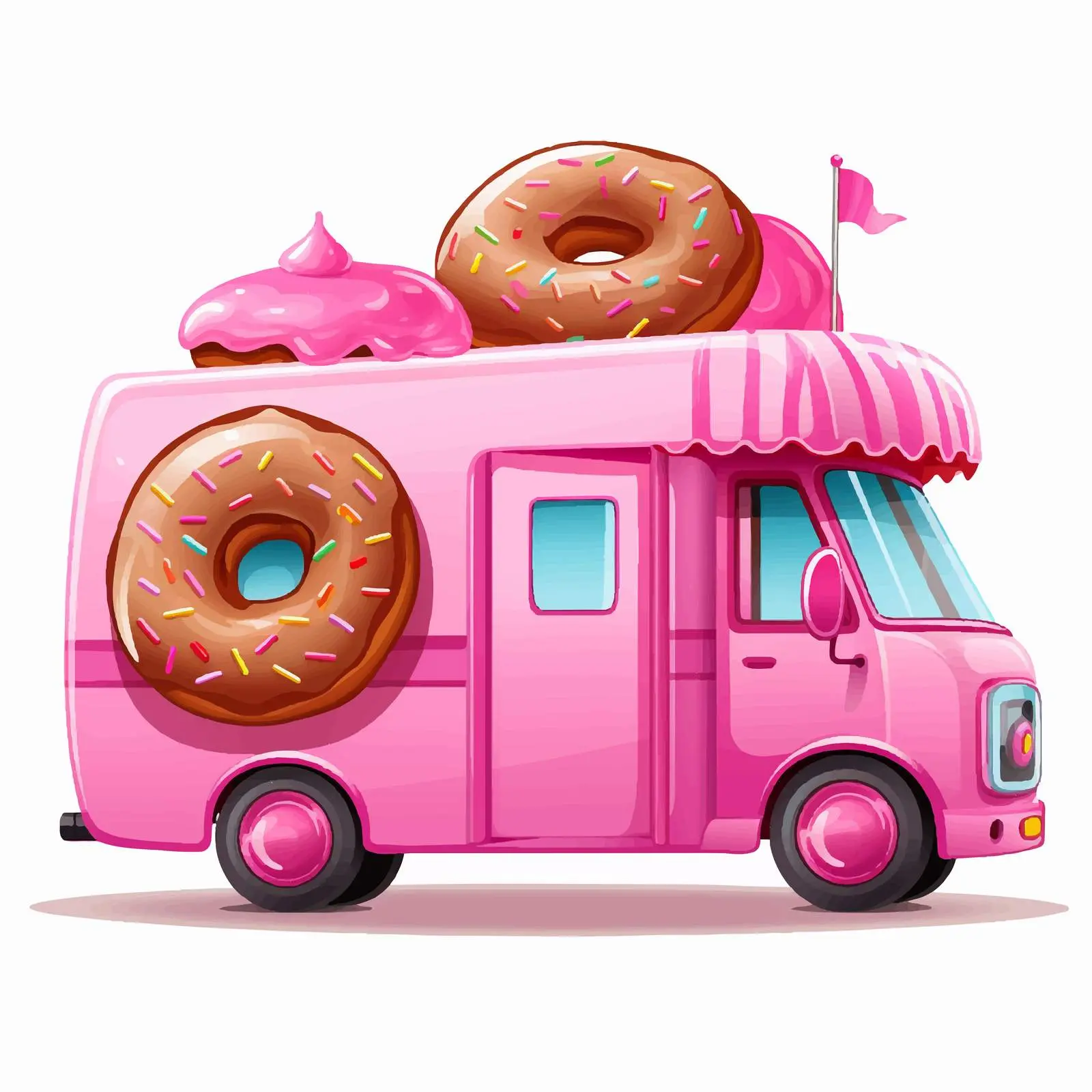 Pink Food Truck with Giant Donut Sign – free food marketing image from Dotvec