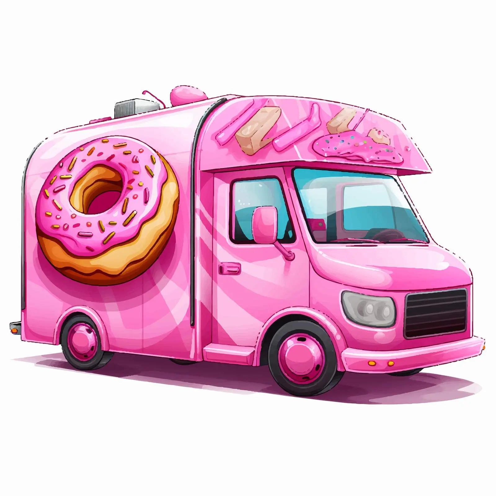 Pink Food Truck with Giant Donut Sign — free download from Dotvec