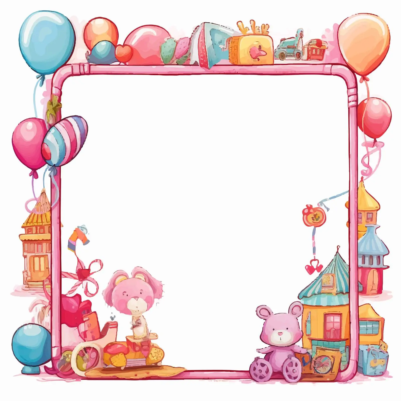 Pink Frame with Children's Toys Illustration — free download from Dotvec