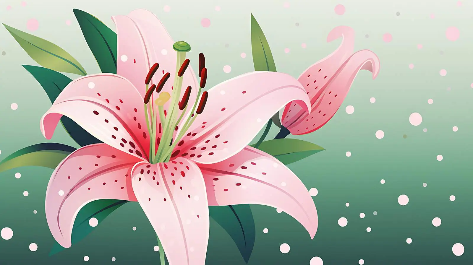 Pink Lily on Green Dotted Background Illustration — free download from Dotvec