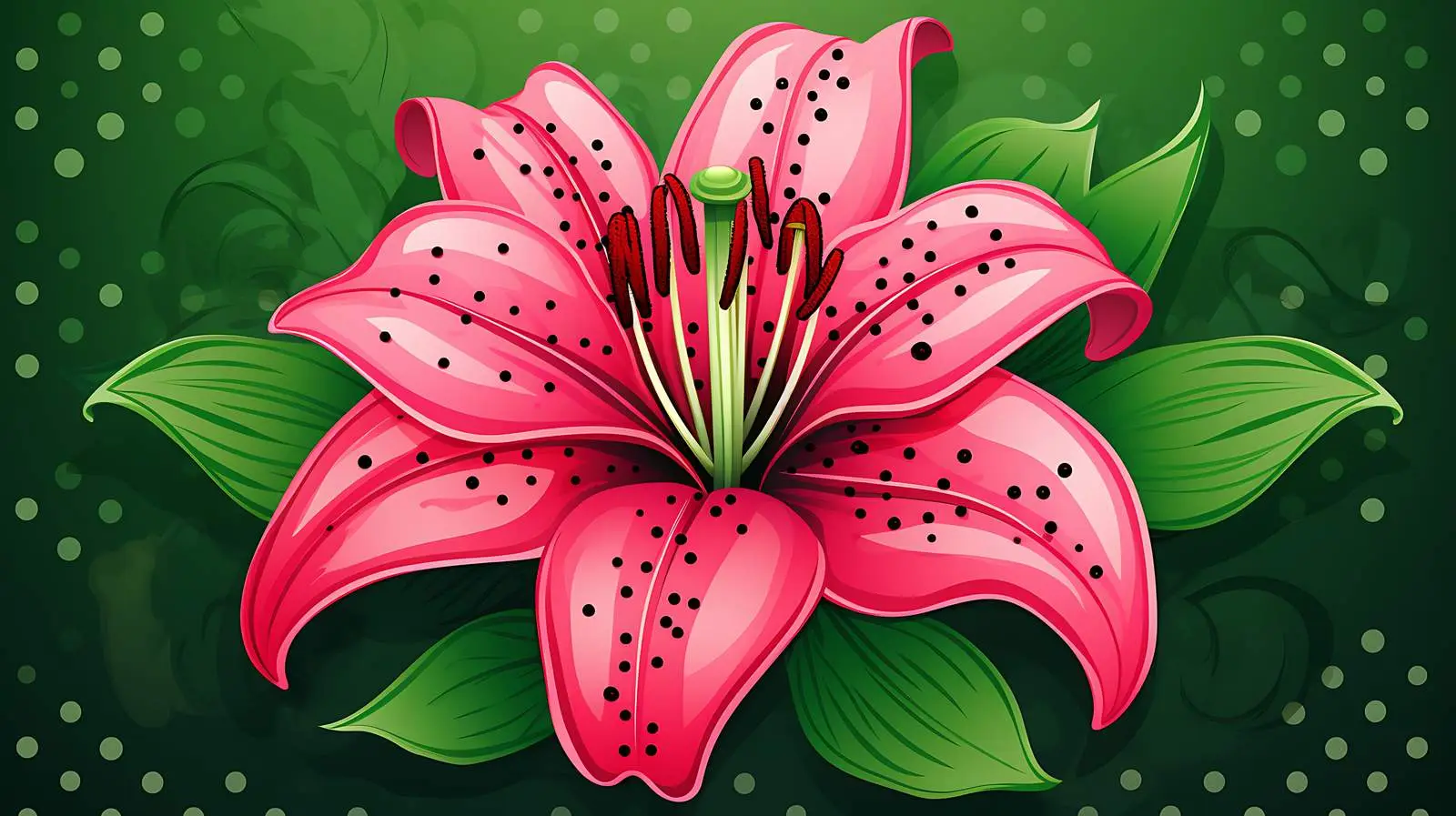 Pink Lily Green Dotted Background Illustration — free download from Dotvec
