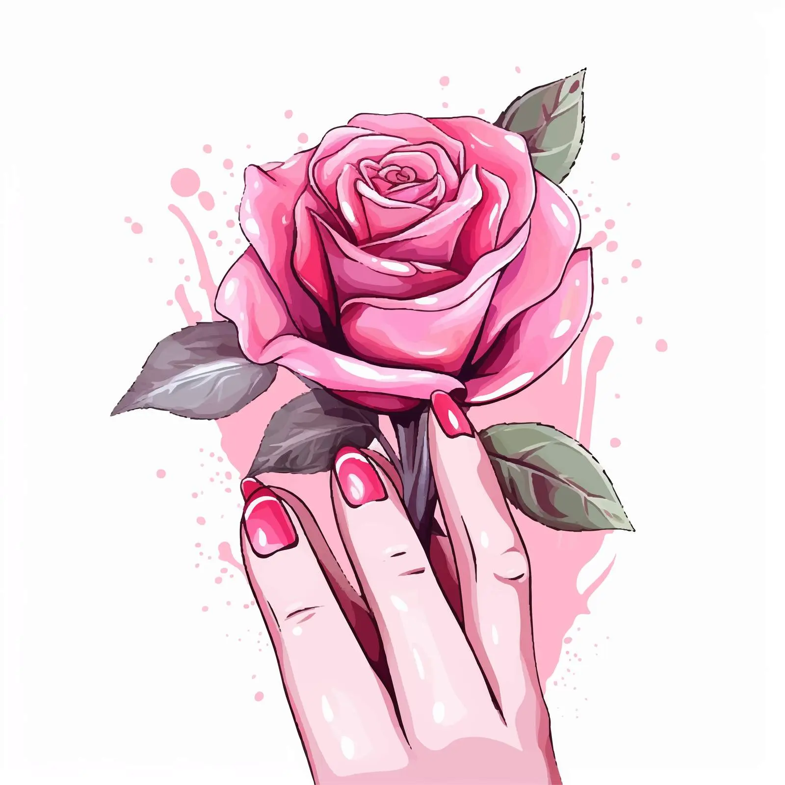 Elegant Pink Nail Design with Rose Decoration — free download from Dotvec