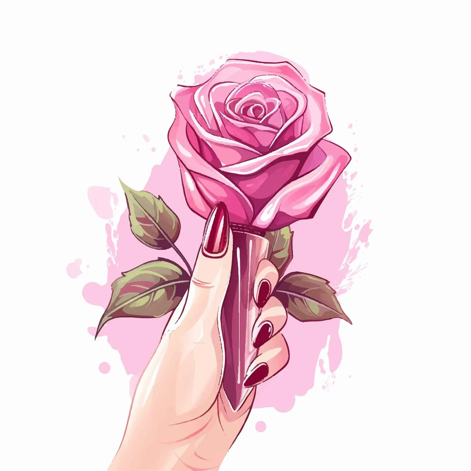 Elegant Pink Nail Design with Rose — free download from Dotvec